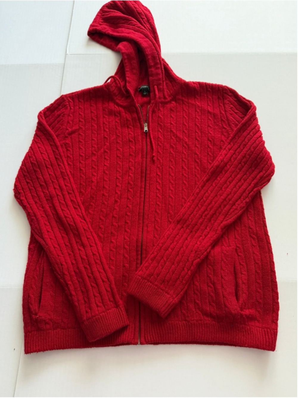 Talbots red women’s cable knit full zip cardigan sz L